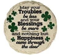 Spoontiques Pierre décorative pour la Saint-Patrick « May Your Troubles » - Décoration de Jardin pour Cour, terrasse, Jardin ou allée - Décoration d'intérieur ou d'extérieur