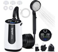 Spopal Douche Portable, [10000mAh] Kit Douche de Camping,Douche Camping, Rechargeable, avec Afficheur Intelligent et 5 Vitesses Réglables pour Extérieure,Camping,Voyage,Blanc