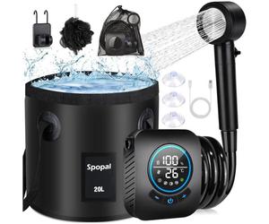 Spopal - Douche portable étanche pour camping,rechargeable 8000mAh, seau pliable 20L, écran intelligent et 5modes de pomme de douche