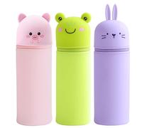 Sporgo 3 pièces Kawaii trousses à crayons : trousse à crayons 2 en 1 en silicone souple cartoon porte-crayons trousse, mignon pot à crayons trousse télescopique pour adolescentes étudiantes, Couleur