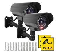 Sporgo Caméra Factice 2 Pièces: Caméra de Surveillance Factice Extérieur avec Lumière LED Rouge Clignotant, Atrappe Caméra de Surveillance Fausse Caméra de Sécurité pour Intérieur et Extérieur (Argent