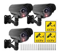 Sporgo Caméra Factice 3 Pièces: Caméra de Surveillance Factice Extérieure avec Lumière LED Rouge Clignotante, Caméra de Surveillance Factice Fausse Caméra de Sécurité pour Intérieur et Extérieur (Noir