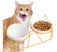 Sporgo Gamelle surélevée pour chat - Large gamelle surélevée - En céramique - Avec support - Pour chat et chien - Doré A