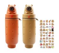 Sporgo Kawaii Lot de 2 trousses à crayons : trousse à crayons 2 en 1 en silicone souple, porte-crayon, joli pot à crayons télescopique avec autocollant pour adolescente et étudiante