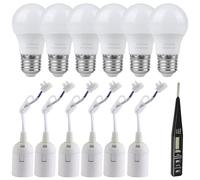 Sporgo Kit d'éclairage E27 : 6 douilles et 6 ampoules LED 5W 6500K blanc froid - Douille E27 avec câble et testeur de tension - Montage mural - 230V - Matériau PET