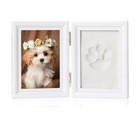 Sporgo Kit d'empreintes de pattes pour chien ou chat : Cadre photo 3D avec photo et empreintes de pattes, kit d'empreintes de pattes avec support, cadre photo en bois pour propriétaires de chiens ou