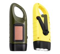 Sporgo Lampe de poche à manivelle LED rechargeable : 2 pièces lampes de poche solaires dynamo avec mousqueton, mini lampe de poche portable avec manivelle et panneau solaire pour le camping en plein