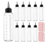 Sporgo Lot de 10 bouteilles compressibles transparentes : bouteille à presser en plastique de 250 ml avec écailles Bouchon noir Twist gradué et 10 autocollants, flacon doseur pour liquide d'encre,