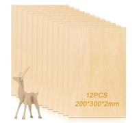 Sporgo Lot de 12 plaques en bois de bricolage : 30 x 20 cm, panneau de contreplaqué de 2 mm d'épaisseur, panneaux en bois pour le bricolage, le travail du bois, la pyrogravure, le modélisme, la