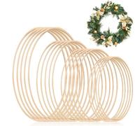 Sporgo Lot de 16 anneaux en bois pour bricolage, 8 tailles, attrape-rêves, anneau macramé, accessoires en bois de bambou, pour attrape-rêves, couronne de mariage, art floral, tenture murale de Noël