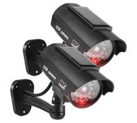 Sporgo Lot de 2 caméras factice d'extérieur : caméra de surveillance solaire factice avec lumière LED rouge clignotante, caméra de surveillance factice pour l'intérieur et l'extérieur (noir A)