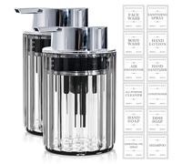 Sporgo Lot de 2 distributeurs de savon : 250 ml, rechargeables en plastique, grande tête de pompe, étiquette, mousse pour cuisine et salle de bain