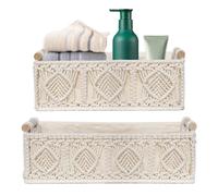 Sporgo Lot de 2 paniers de rangement en macramé : panier de rangement bohème avec poignée en bois pour salle de bain, panier tressé à la main pour salle de bain, chambre et placard