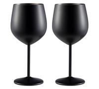 Sporgo Lot de 2 verres à vin en acier inoxydable - 500 ml - Verres à vin rouge incassables - Verres à champagne et à cocktail - Pour fêtes de piscine, anniversaires, fêtes sur la plage (noir)