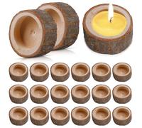 Sporgo Lot de 24 photophores en bois : bougeoirs ronds personnalisés, photophores vintage pour mariages, Noël, Saint-Valentin, décoration de table, anniversaire