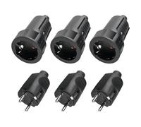 Sporgo Lot de 3 fiches Schuko : fiche 230 V IP44 - Prise de contact de protection avec protection anti-torsion - 2 pôles 16 A et 3,7 kW - En caoutchouc - Pour l'extérieur - Noir - 230 V