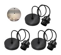 Sporgo Lot de 3 suspensions de lampe E27 : câble de 100 cm, douille de lampe E27 avec anneau de fixation, câble textile réglable pour maison, bar, café - Noir, FL0183-DZ01