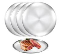 Sporgo Lot de 4 assiettes rondes en acier inoxydable : Φ 20 cm - Vaisselle ronde en acier inoxydable - Assiettes de camping pour camping, pique-nique, randonnée, cuisine, Par (A)