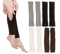 Sporgo Lot de 4 paires de jambières d'hiver pour femme - 4 couleurs vintage - En tricot - Pour chauffe-jambes (noir, blanc, gris, marron), Noir, Blanc, Gris, Marron, Länge der Beinstulpen beträgt