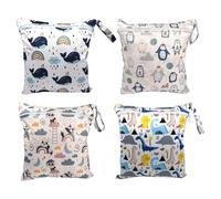 Sporgo Lot de 4 sacs humides pour maternelle : 4 styles de sacs nasaux imperméables sac à couches, sac humide sacs réutilisables en tissu pour couches de bébé, piscine, plage, voyages, Blanc., Poches