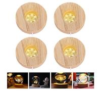 Sporgo Lot de 4 Socles LED en Bois : Lumineux Rond 3 Couleurs Réglables Avec Interrupteur pour Boules de Cristal, Bijoux, Acrylique, Verre