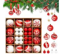 Sporgo Lot de 44 boules de Noël : boules de Noël en plastique rouge et blanc, décorations de sapin de Noël avec crochet de suspension incassables, décorations de Noël en plastique