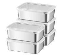 Sporgo Lot de 5 boîtes de conservation avec couvercles : 1100 ML Boîtes de conservation en acier inoxydable, réutilisables pour congélation, boîtes de stockage, boîtes de rangement pour la cuisine