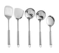 Sporgo Lot de 5 ustensiles de cuisine en acier inoxydable - Ustensiles de cuisine avec louche à soupe, écumoire, spatule fendue, cuillère à fente, spatule