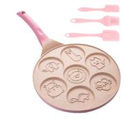 Sporgo Poêle à crêpes anti-adhésive de 26 cm : sept trous, poêle à crêpes, avec animaux, poêle à crêpes pour gaz, etc. Poêle à œufs au plat pour omelettes, crêpes, hamburgers