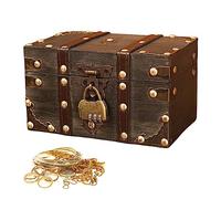 Sporgo Vintage Bois Coffre Trésor: Petit Coffre Bois avec Serrure à Combinaison, 18 x 11 x 10cm - Trésor de Pirate pour le Rangement et la Décoration