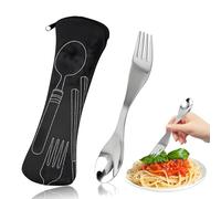 Spork Couvert Camping, Réutilisable Spork en Acier Inoxydable Portable Fourchette Cuillere 2 en 1 Outdoor Pique Nique sac de Couverts pour Voyage (Noir)
