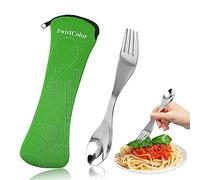 Spork Couvert Camping, Réutilisable Spork en Acier Inoxydable Portable Fourchette Cuillere 2 en 1 Outdoor Pique Nique Sac de Couverts pour Voyage (Vert)