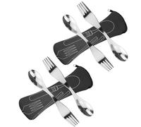 Sporks Réutilisables en Acier Inoxydable, 4pcs Couverts Portables Cuillère Fourchette Couverts de Camping Sac Pour Pique-nique en Plein air de Voyage (Noir)