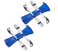 Sporks Réutilisables en Acier Inoxydable, 4pcs Couverts Portables Cuillère Fourchette Couverts de Camping Sac Pour Pique-nique en Plein air de Voyage - Bleu
