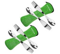 Sporks Réutilisables en Acier Inoxydable, 4pcs Couverts Portables Cuillère Fourchette Couverts de Camping Sac Pour Pique-nique en Plein air de Voyage - Vert