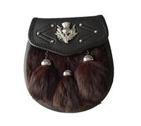 SPORRAN DE KILT CHARDON CRÊTE BRUN LAPIN FOURRURE 3 FRANGES CHROME CISELÉ ESCARCELLE