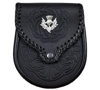 Sporran de kilt écossais en cuir noir avec ceinture, noir, adulte