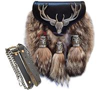 Sporran de kilt écossais semi-habillé 100 % cuir véritable., marron, 90