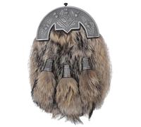 Sporran écossais complet avec fourrure marron et chardon argenté antique - Accessoire formel traditionnel des Highlands pour homme - Ceinture de sport en cuir, Noir , 23cm X 18cm