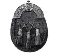 Sporran écossais élégant pour homme - Fourrure noire avec chardon en étain antique et ceinture en cuir - Accessoire traditionnel Highland fabriqué à la main, Noir , taille unique