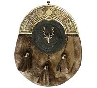 Sporran écossais pour homme - Style tête de cerf - Avec cantle celtique antique - Sangle en cuir offerte, marron, taille unique