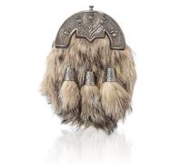 Sporran en fourrure de lapin beige, pommeau de chardon, portefeuille en cuir écossais pour kilt