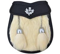 Sporran pour kilt pour enfant avec fourrure blanche et badge en cuir noir au chardon - Accessoire idéal pour la tenue écossaise des Highlands pour garçons, Sporrans pour enfants, blanc, 6.5 Inch X 5.5