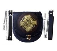 Sporran Sporran en cuir avec croix dorée Noir/marron Pour kilts avec chaîne ceinture, noir/marron, taille unique