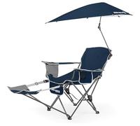 Sport-Brella Chaise Longue 3 Positions avec Parasol Amovible, 66 cm, 1 Pack, Idéale pour Camping, Plage et Détente en Plein Air, Design Léger et Portable - Bleu Nuit