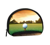 Sport Golf Ball Sunset Tree Full Format Imprimé Polyester Portable Mini Sac de Rangement Coquille Portefeuille en Forme de Coquille Petit Portefeuille Shell Sac de Rangement, Noir , Taille unique
