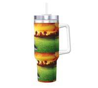 Sport Golf Ball Sunset Tree,Gobelet isotherme Ice Bully de 40 oz avec poignée, couvercle et paille, en acier inoxydable, pour voiture ou café.