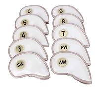 Sport Iron Head Covers | Sturdy PU Leather Scratch Defensive Guard | Water - Impermeable Sport Stick Headcovers for Irons/Woods/Hybrids | Set of 10 with 2 Color Options (White)
