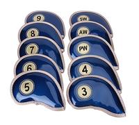 Sport Iron Head Covers | Sturdy PU Leather Scratch Defensive Guard | Water - Impermeable Sport Stick Headcovers for Irons/Woods/Hybrids | Set of 10 with 2 Color Options (Blue)