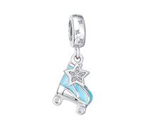 Sport Roller Rink Star Pendre Bleu Roller Skates Bead Fits European Charm Bracelet For Women Teen Enamel .925 Argent Sterling